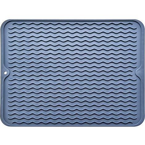 Grand tapis égouttoir bleu avec design pliable antidérapant et brosse éponge incluse - Sans BPA, séchage rapide (1/5)