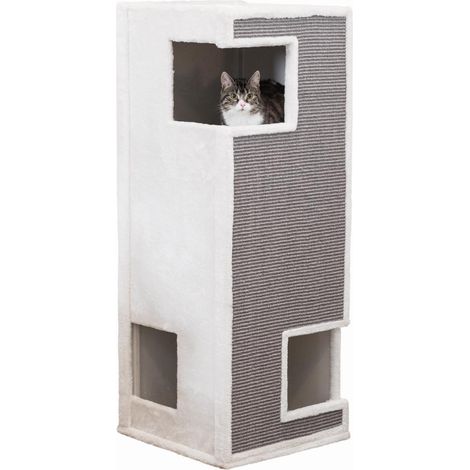 Cat Tower Gerardo, Plüsch/ Sisal, 100 cm, weiß/grau