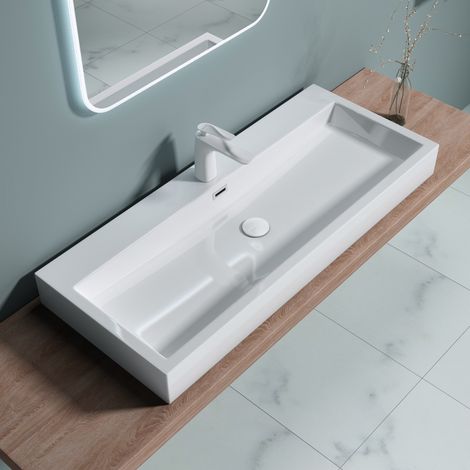 doporro® Lavabo sobre encimera de diseño Colossum06 Lavabo suspendido 100 cm de ancho Lavamano de mármol fundido