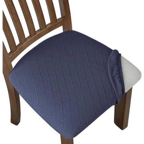 Housse de coussin d'assise élastique imperméable, amovible et lavable, motif losanges tricoté, bleu marine, 1 pièce (1/5)