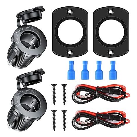 Cigarette Lighter Socket with Mounting Panel, Waterproof and Dustproof Socket 12V Camping Car Waterproof for Boat, Motorcycle, Car, with 0.6m Connection Cable 12V/24V DC (1/3)