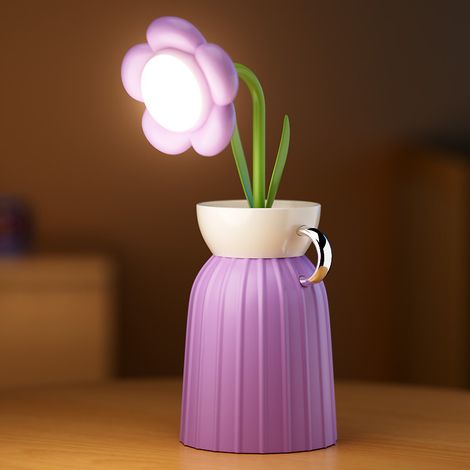 Wiederaufladbare kabellose LED-Leselampe in Form einer Sonnenblume, dimmbares Nachtlicht in 3 Farben, ideal als Geschenk für Mama, Freundin oder Großmutter (lila).