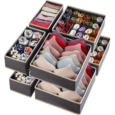 Gris Lot de 8 Organisateur séparateur de sous-vêtements pour Le Tiroir, Rangement Tiroir Pliable en Tissu, Boite Rangement Vetement Armoire pour Chaussettes, Culottes, Cravates (1/5)
