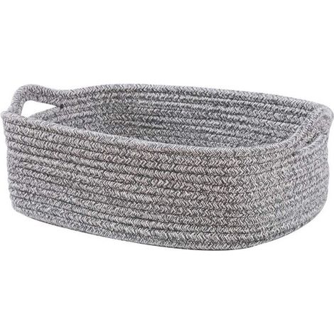 Cesti portaoggetti in cotone intrecciato, rettangolari con manici, ideali per riporre oggetti vari, per camerette e scaffali, set da 1, colore grigio. (1/4)