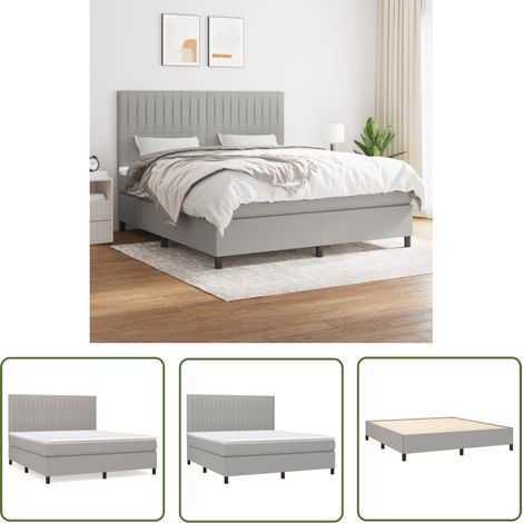 The Living Store Sommier à lattes de lit avec matelas Gris clair 180x200cm Tissu - Lit Double - Lit Tapissier - Literie - Chambre À Coucher - Matelas À Ressorts Ensachés (1/5)