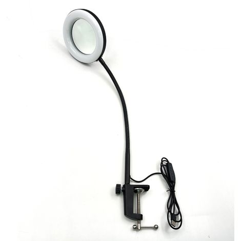 Vergrößerungsglas mit Licht und Stativ, 2-in-1 flexible Schwanenhals-Schreibtischlampe mit Klemme, 3 Farbmodi, stufenlos verstellbares beleuchtetes Vergrößerungsglas