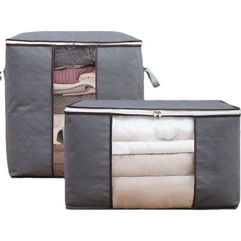 2 sacs de rangement non tissés, fenêtre transparente, 60x40x35 cm + 46x28x48 cm, pour couettes et vêtements (1/3)