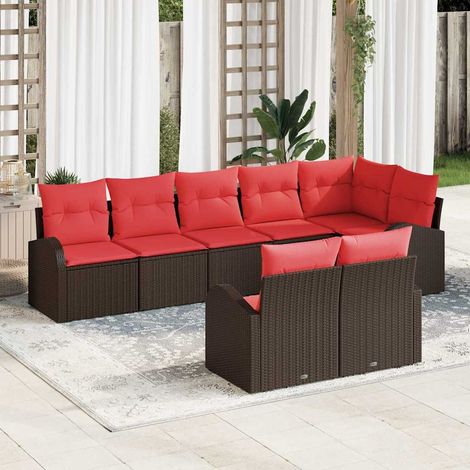 Ensemble de canapé de jardin 8 pcs Marron et rouge polyrotin vidaXL (1/5)