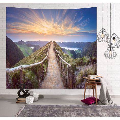 Tapisserie murale paysage naturel forêt plage lac arbres nuages rocheux, décoration esthétique pour chambre ou salon, 150 x 130 cm, 12 coloris