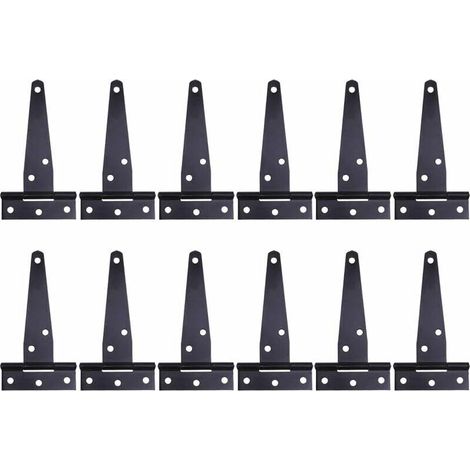 12 cerniere a T laccate nere da 4 pollici, cerniere a T resistenti, cerniere per porte in legno, cerniere in ferro antiruggine con viti per porte scorrevoli, 100 mm (1/4)