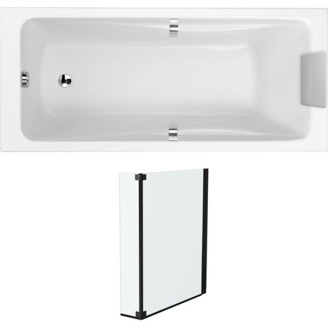 Pack baignoire droite 170 X 75 JACOB DELAFON Odéon up + pare bain 2 volets noir mat (1/5)