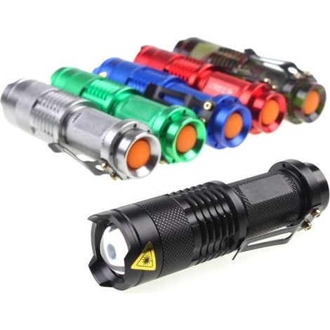 (Rouge) Mini lampe torche portable à zoom haute puissance, trois modes d'éclairage, lampe de camping à pince (1/5)