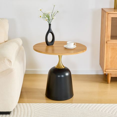 DESMIU Table basse ronde avec base métallique, style nordique, pour salon, en mélamine, bois, 70 × 69 × 40 cm (1/5)