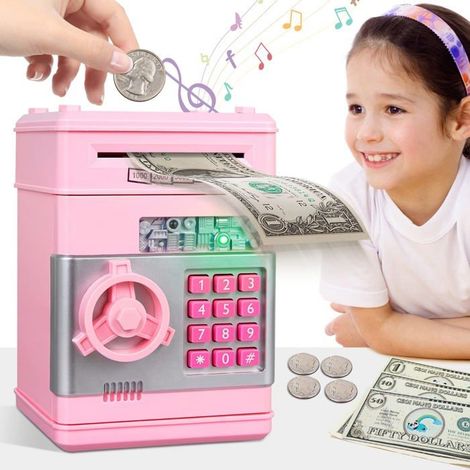 BelleRise - Tirelire pour fille - Cadeau d'anniversaire pour fille - Tirelire électronique avec distributeur automatique de billets (1/4)