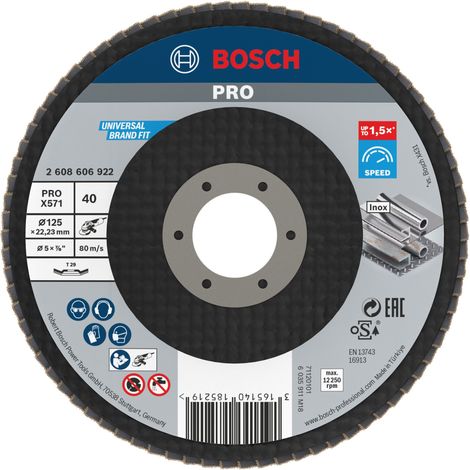 Bosch PRO X571 Fächerschleifscheibe, 125 mm, G40, gewinkelt, Glasfaser