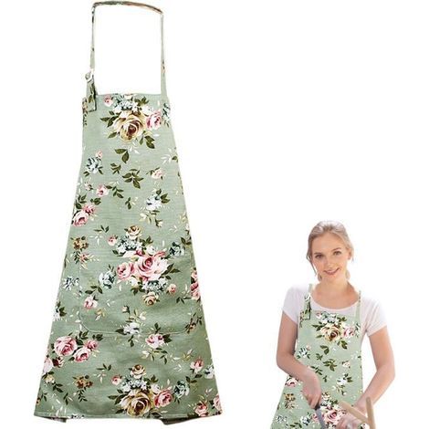 Tablier à imprimé floral pour femme, tablier de cuisine réglable,tabliers à fleurs vintage avec poches,tablier unisexe imperméable (1/5)