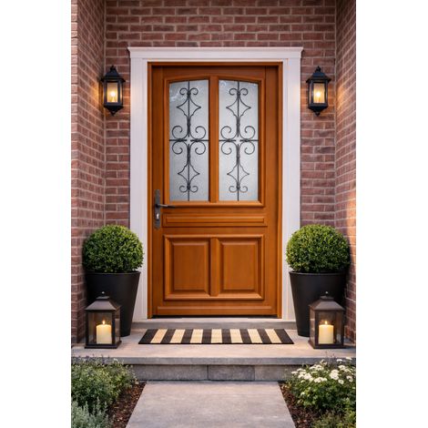 Porta d'ingresso in legno con vetrata Manon, H.200 x L.90 cm, lato con pannello dritto, GD MENUISERIES