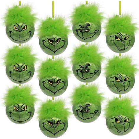Décorations de Noël intérieures : 12 lutins verts adorables pour sapin, cheveux duveteux, boules de Noël suspendues à la cheminée, ornements pour maison, école ou bureau d’enfants. (1/5)