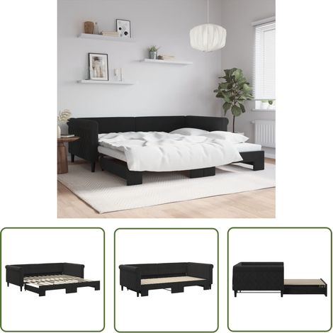 The Living Store Tagesbett Ausziehbar Schwarz 100x200 cm Samt - Schlafsofa - Doppelbett - Gästebett - Samtsofa - Wohnzimmermöbel (1/5)