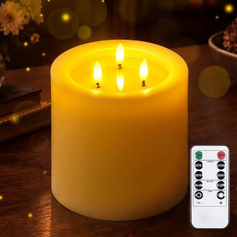fonction minuterie blanc Bougie – 3-Mèches 15x15cm Grandes Bougie LED sans flamme avec télécommande (1/5)