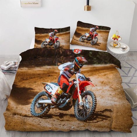 Parure de lit Motocross 135x200 cm 2 pièces 100% microfibre avec fermeture éclair