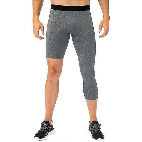 Herren-Leggings mit einem Bein und Seitentaschen, ideal für Fitnesstraining und Basketball. – Größe XXL – Grau (1/5)
