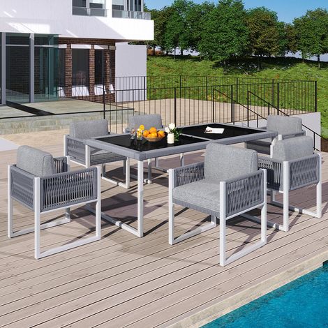 Ensemble de jardin 6 personnes avec fauteuils, revêtement en tissu amovible et lavable (1/5)