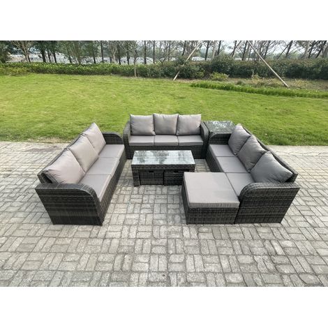 Fimous 12 places Salon de jardin Meubles de jardin avec Table basse 3 Tabourets Table d'appoint Gris foncé mixte (1/5)