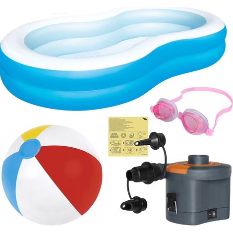 Kinderpool-Set für den Garten 4IN1 Familien-Gartenpool, elektrische Batteriepumpe, Kinder-Tauchbrille, Großer Strandball