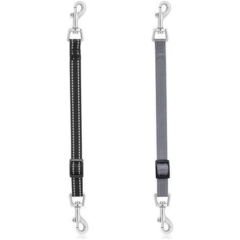 Lot de 2 clips de collier pour chien en nylon réfléchissant Collier de secours réglable de sécurité pour animal domestique Fermoir à double extrémité pour chiens et chiots (noir, gris) (1/5)