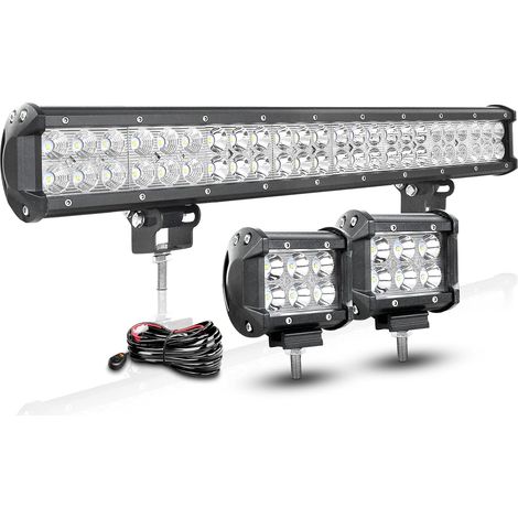 59cm 144W led light barre 12V faisceau de câblage kit, 2pcs 10cm 18W Spot Phare de Travail LED Rampe LED Étanche Offroad Véhicule Voiture Camion Tracteur Quad, feux antibrouillard Blanche (1/5)