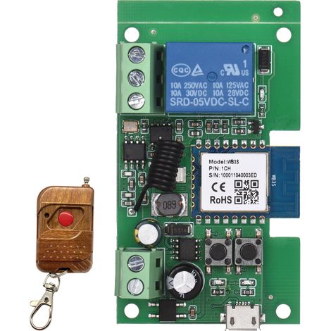 Module relais sans fil Tuya 1CH DC5V,32V WiFi avec minuterie , Compatible Google Home , TY,12V1CH,RF (1/5)
