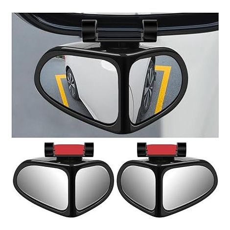 Lot de 2 rétroviseurs d'angle mort 2 en 1 pour voiture, rétroviseur grand angle réglable à rotation à 360 degrés, rétroviseur auxiliaire universel HD pour véhicule, camion, SUV (noir) (1/5)