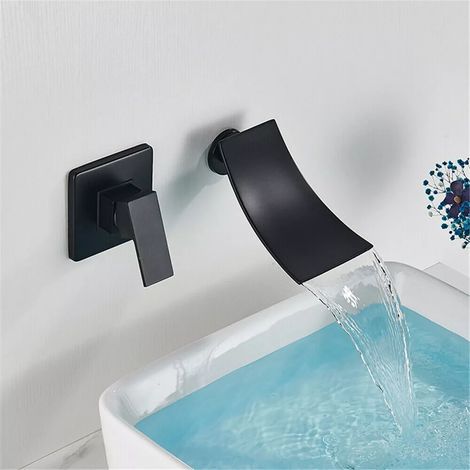 Zamery – Mitigeur mural de lavabo cascade noir – Installation murale – Laiton sans plomb – Noyau de valve céramique – Débit élevé pour remplissage rapide (1/5)