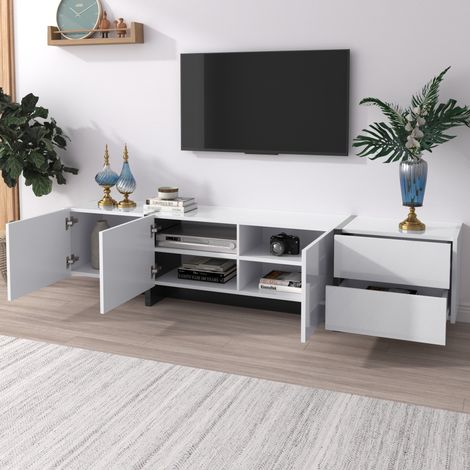 Meuble TV 190x35x45cm design bicolore laqué panneau de particules rangement blanc et noir (1/5)