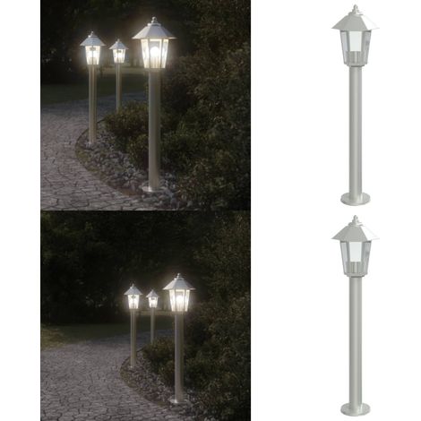Lampadaire d'extérieur argenté 80 cm acier inoxydable - Lampadaire Exterieur - Éclairage Extérieur - Luminaire Extérieur - Lampe De Terrasse - Lumière Extérieure - Home & Living (1/5)