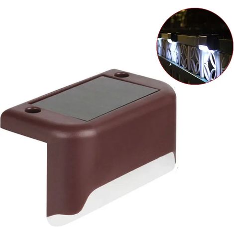 (Lot de 4 - lumière blanche marron) Lampe solaire LED pour escalier, étanche IP65, pour jardin, allée, terrasse, escaliers, clôture - Veilleuse solaire (1/5)