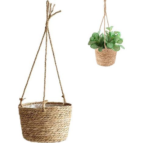 Pot de fleurs suspendu en corde de jute, panier suspendu pour plantes, jardinière suspendue, jardinière suspendue en corde, intérieur ou extérieur (marron) (1/5)