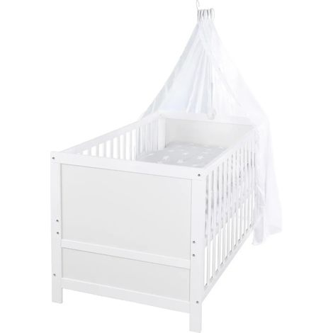 [GEBRAUCHT] B-Ware Roba Komplettbettset Kinderbett Babybett Sterne Weiß Grau Matratze Kissen Himmel