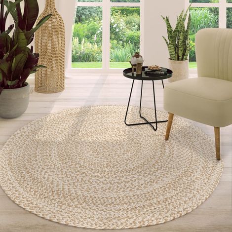 Tapis de salon rond à poils courts, fait main, moderne, uni, design découpé Beige, Rond, 80 cm x 80 cm x 9 mm (1/5)