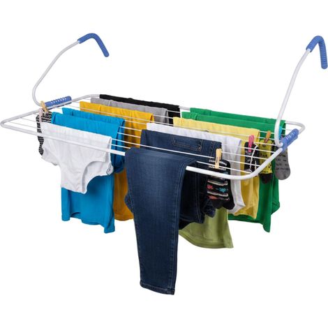 Séchoir à Linge pour radiateur et Balcon, 10 m, Blanc/Bleu (1/5)