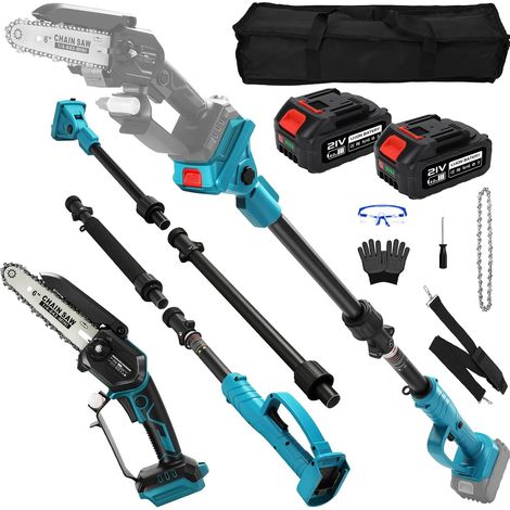 6 Zoll Mini Telescopic Chainsaw with Pole 21V 4000mAh, 2 in 1 Pole Pruner Battery Pruner Electric Pole Chainsaw Cordless Telescopic Pole