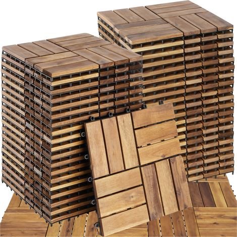 Ensemble de 40 dalles terrasse en bois d'acacia 31 x 2,2 cm