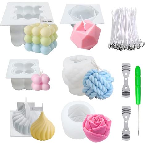 Lot de 6 moules à bougies en silicone pour la fabrication de bougies, boules de fil en forme de bulle, moule en silicone 3D en forme de rose, moule à gâteau pour pâtisserie et dessert, moule (1/5)