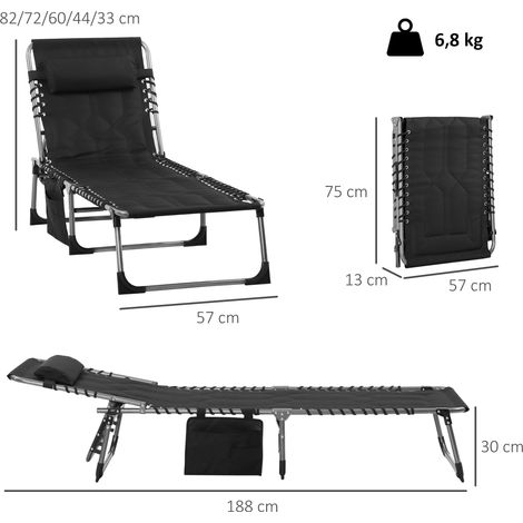 Chaise longue de jardin pliable avec appui-tête et poche latérale, dossier inclinable 5 positions, résistante aux intempéries, supportant jusqu'à 130 kg, idéale pour le jardin, la plage et la piscine. (1/5)