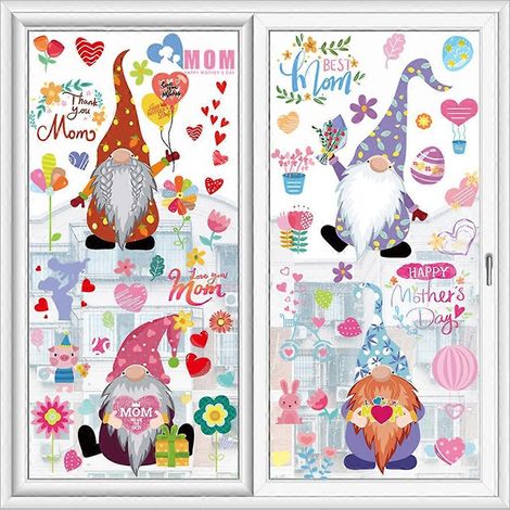 Lot de 9 autocollants décoratifs pour fenêtre/porte (gnome) pour la fête des mères, chambre d'étudiant. (1/4)