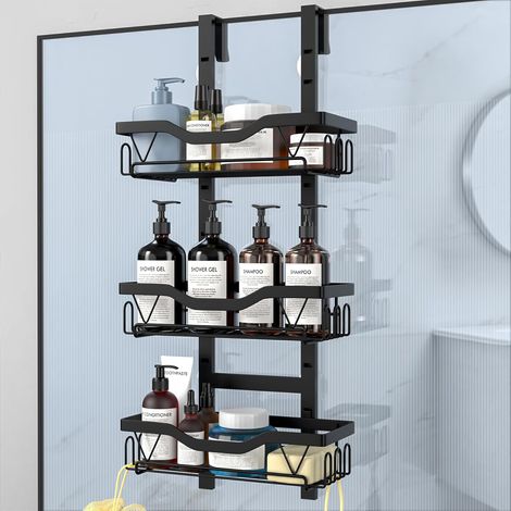 Etagere Douche à Suspendre, Rangement Douche sans Percage Aver 3 PCS Réglable Panier à Suspendre pour Le Gel et Le Shampooing (Noir - 3 Couches) (1/5)