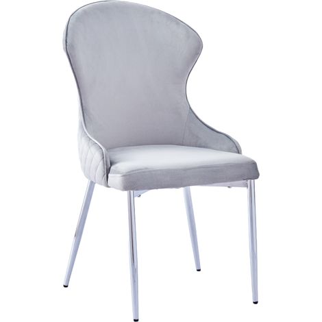 Lot 2 Chaises Salle à Manger Hilton Velours Gris Pieds Chrome (1/5)