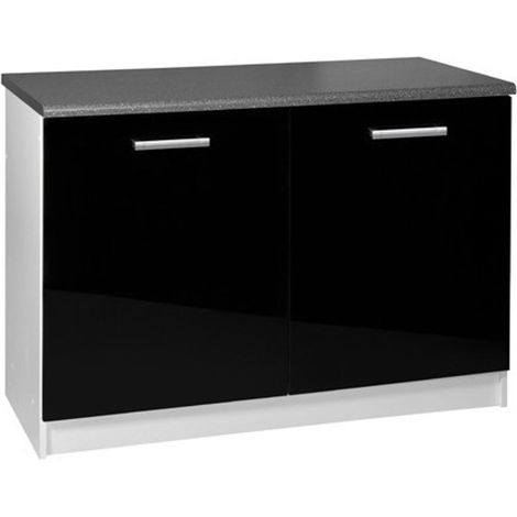 Tendencio – Meuble de cuisine bas 120 cm – 2 portes – Laqué noir – Module personnalisable pour espaces variés