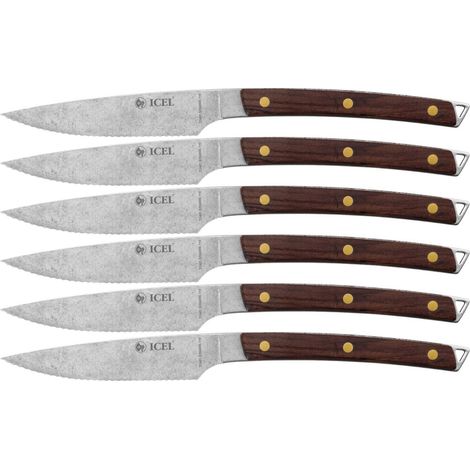 Icel set 6 coltello bistecca dentato Palissandro acciaio inox 11 cm